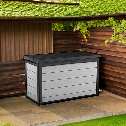 Keter Denali 200 Gallon Resin Large Deck Box with Double Wall 20mm Panels - Paintable and Drillable-Organization and Storage for Patio Furniture and