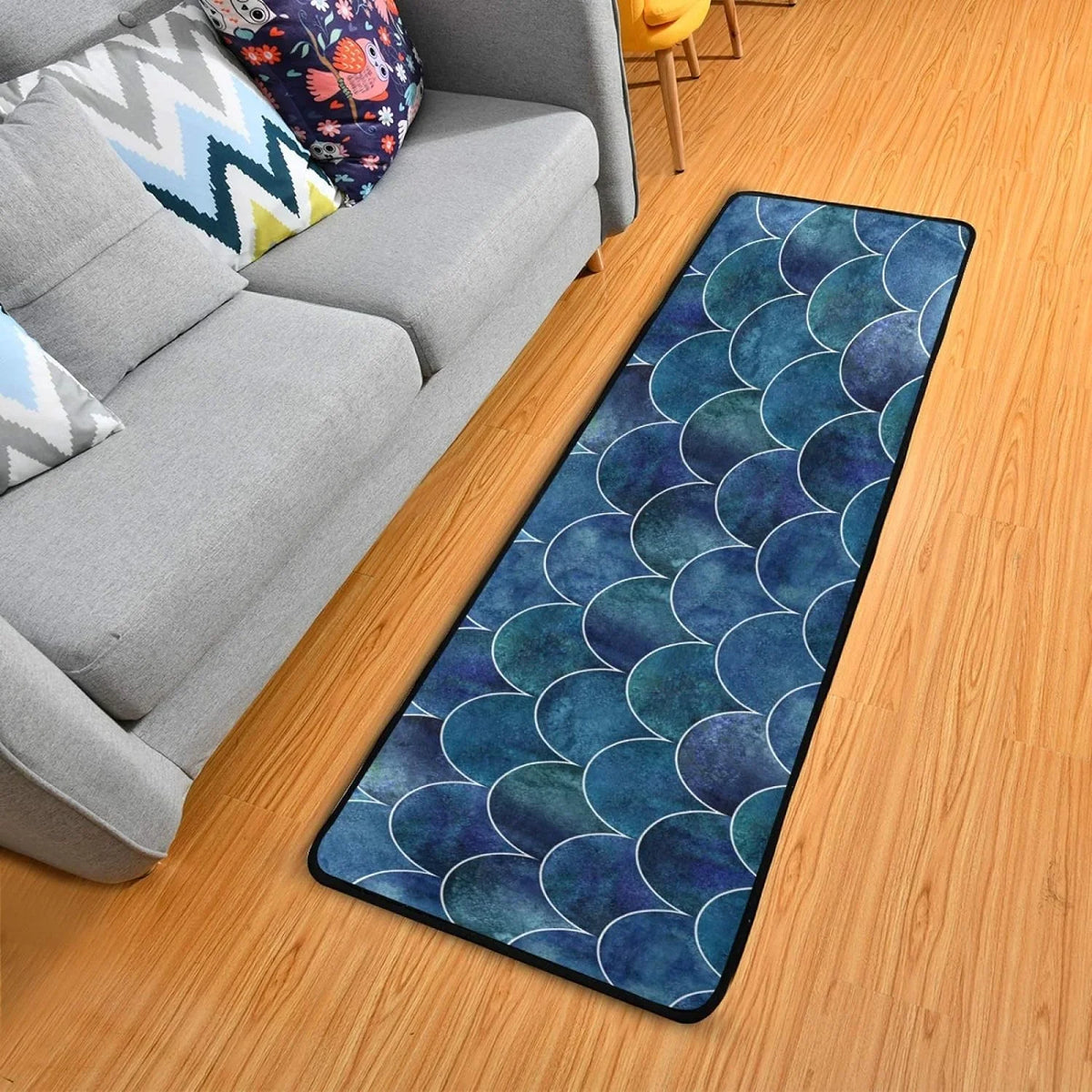 Indoor Runner Hallway Non-Skid Floor Japanese 2x6 Entryway Long and inch Scale Rugs Cushioned Mats Fish 72x24 Ocean Kitchen Rugs for Washable Wave