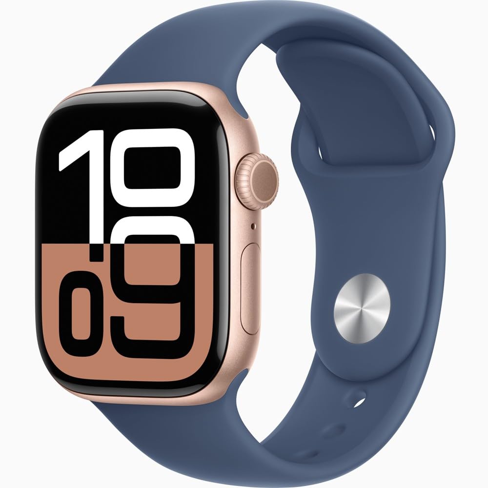 Apple Watch Series 10 [GPS + Cellular, 42mm] - Jet Black Aluminum Case with Black Sport Band, S/M (Renewed)