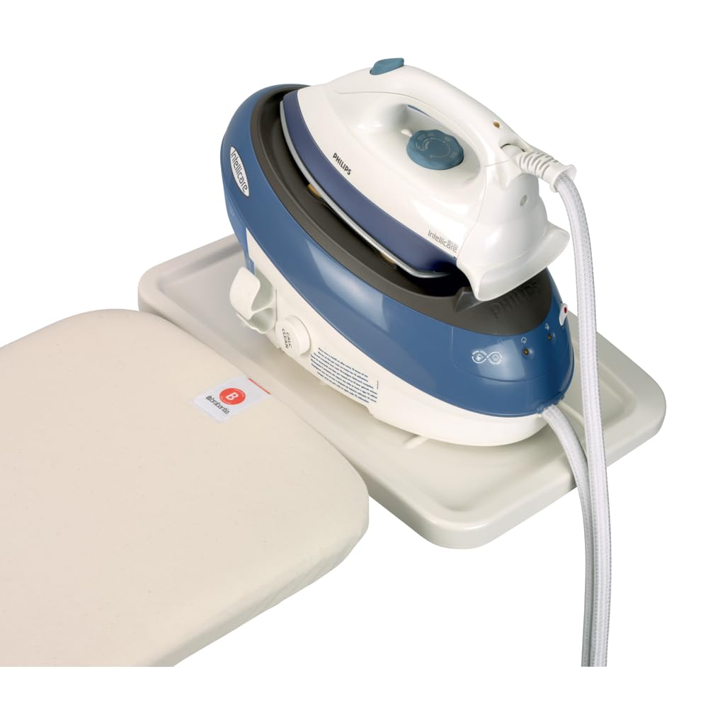 Brabantia Size C Ironing Board (49 x 18in) 7 Height Options, Adjustable Steam Iron Rest Holder & Linen Rack (Ecru) Non-Slip Feet, Anti-Collapse Child
