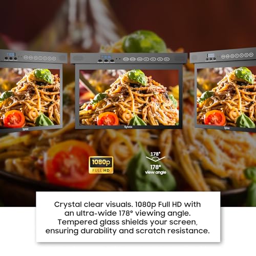SYLVOX 15.6" Under Cabinet Smart TV C 360 Rotation, 90 Flip-Down Screen, Wireless Connectivity, Space-Saving Design for Kitchen, Bedroom, or RV.