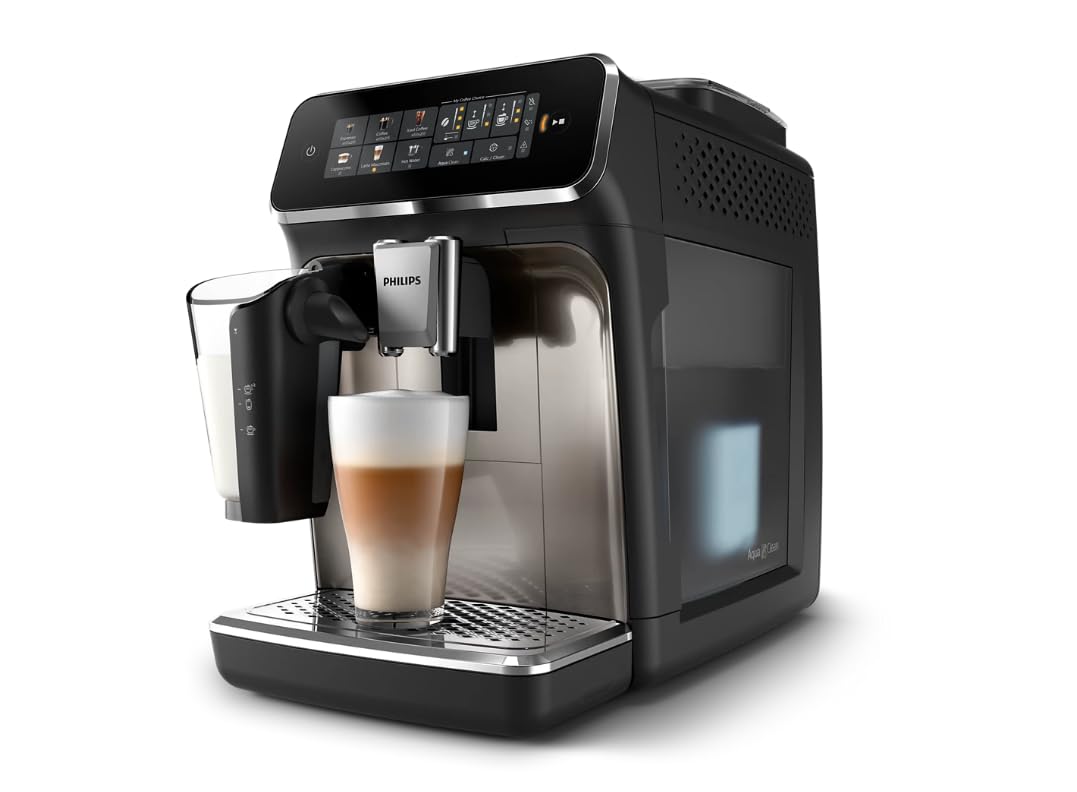 Philips 3300 Series Fully Automatic Espresso Machine with LatteGo Milk System and integrated grinder, 6 Hot & Iced Coffee Pre-Sets, 40% Quieter