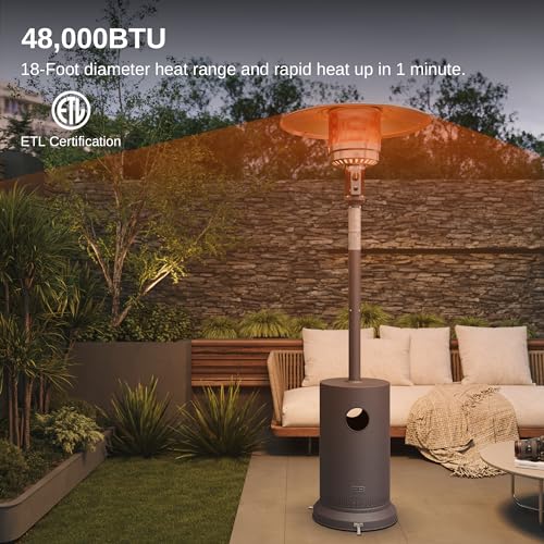 EAST OAK 48,000 BTU Pyramid Patio Heater, Quartz Glass Tube Propane Outdoor Heater with Wheels, Triple Safety Protection, 2025 Upgrade for Home