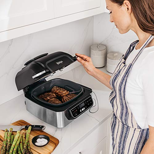 Ninja Foodi Pro 5-in-1 Indoor Integrated Smart Probe, 4-Quart Air Fryer, Roast, Bake, Dehydrate, an Cyclonic Grilling Technology, with 4 Steaks
