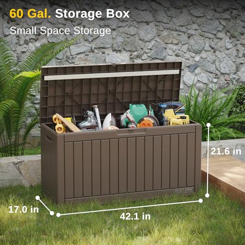 EAST OAK Outdoor Storage Box, 180 Gallon Deck Box, Large Resin Storage Bin for Patio Cushions, Gardening Tools, Lockable, Waterproof and UV Resistant