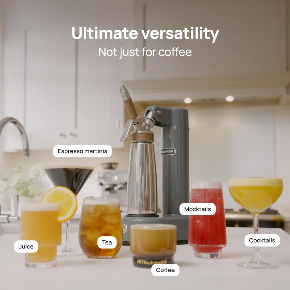 NitroPress DS C Electric Nitro Cold Brew Coffee & Cocktail Maker | Air-Powered Nitrogen Infuser for Smooth Nitro Drinks, Cocktails, Cold Brew & Tea