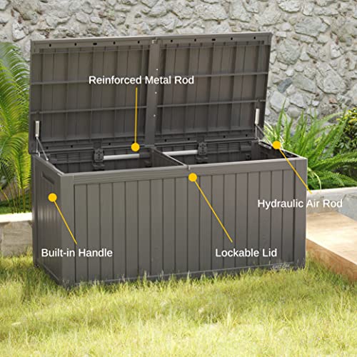 EAST OAK Outdoor Storage Box, 120 Gallon Deck Box with Stainless Steel Rods Large Resin Storage Bin for Patio Cushions, Garden Tools, Waterproof and