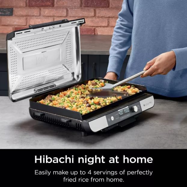 Ninja Sizzle Pro XL 20 Inch Indoor Griddle & Grill with ProTemp IQ, 250FC500F, Detachable Ventilated Lid, Grease Control, Ceramic Nonstick Plates