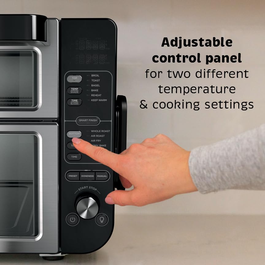 Ninja DCT451 12-in-1 Smart Double Oven with FlexDoor, Thermometer, FlavorSeal, Smart Finish, Rapid Top Convection and Air Fry Bottom , Stainless Steel