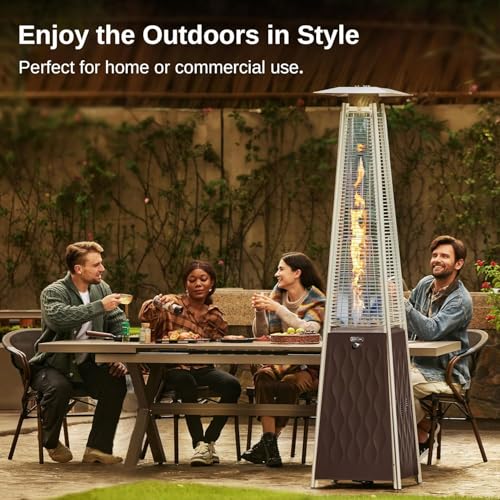 EAST OAK 48,000 BTU Pyramid Patio Heater, Quartz Glass Tube Propane Outdoor Heater with Wheels, Triple Safety Protection, 2025 Upgrade for Home