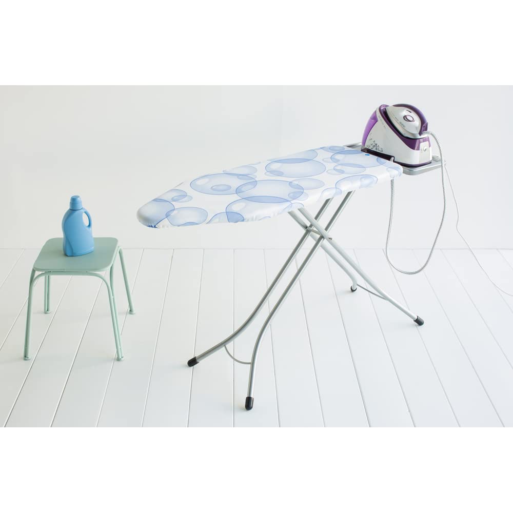 Brabantia Size C Ironing Board (49 x 18in) 7 Height Options, Adjustable Steam Iron Rest Holder & Linen Rack (Ecru) Non-Slip Feet, Anti-Collapse Child