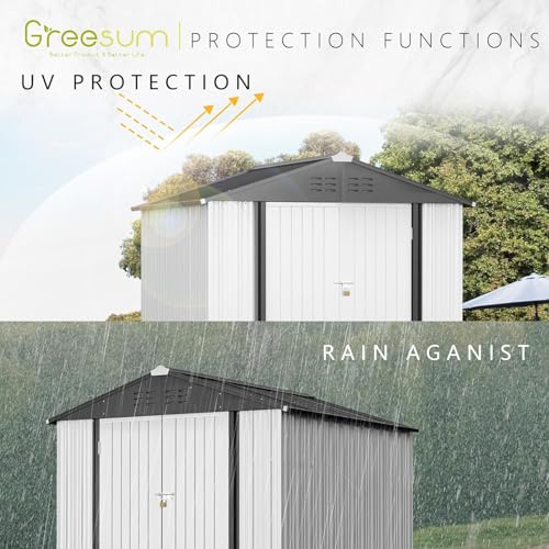 Greesum Outdoor Storage Shed 6 x 8 ft. Utility Tool Shed Metal Storage Garden Shed with Door & Lock for Patio Storage, Brown