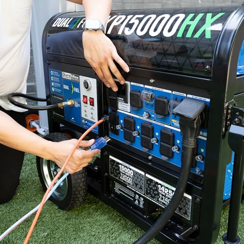 DuroMax XP13000HX 13,000-Watt Dual Fuel Portable Generator - Gas & Propane, Electric Start, Whole Home Power Backup, Transfer Switch Ready, RV &