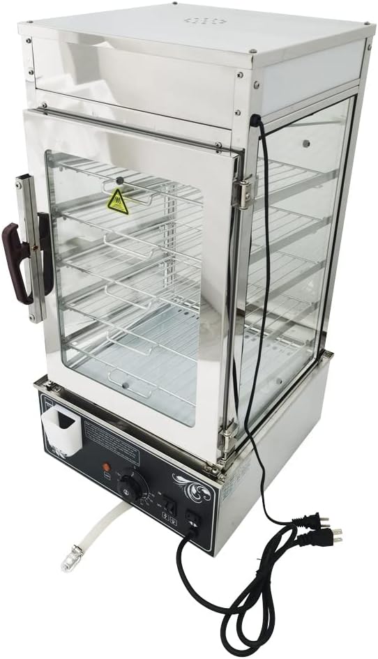 INTBUYING Commerical Bun Steamer Machine 110V Electric Hot Food Warmer Display Case Hot Dog Steamer Warmer with 5 Layers Automatic Temperature