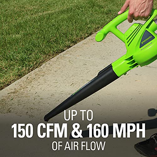 Greenworks 40V (230 MPH / 505 CFM) Cordless Brushless Leaf Blower/Vacuum with Bag, High Power, Lightweight & Quiet for Yard Debris Cleanup, Includes