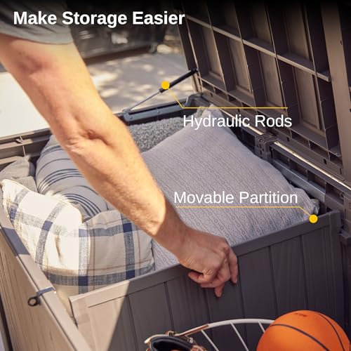 EAST OAK Outdoor Storage Box, 180 Gallon Deck Box, Large Resin Storage Bin for Patio Cushions, Gardening Tools, Lockable, Waterproof and UV Resistant
