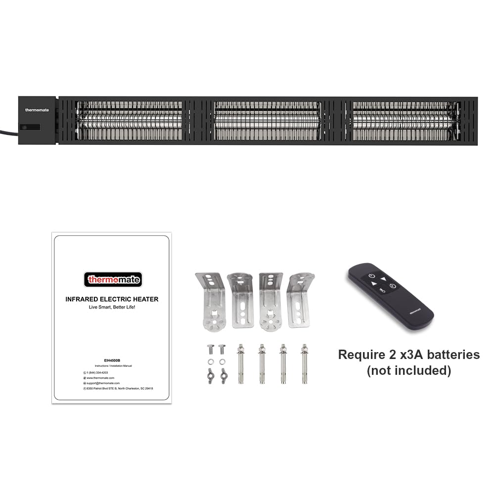 ThermoMate Infrared Electric Patio Heater, 3000W Carbon Fiber Heating for Outdoor/Indoor, Porch, Deck, Garage with Remote 24 Hours Timer, Hard Wired