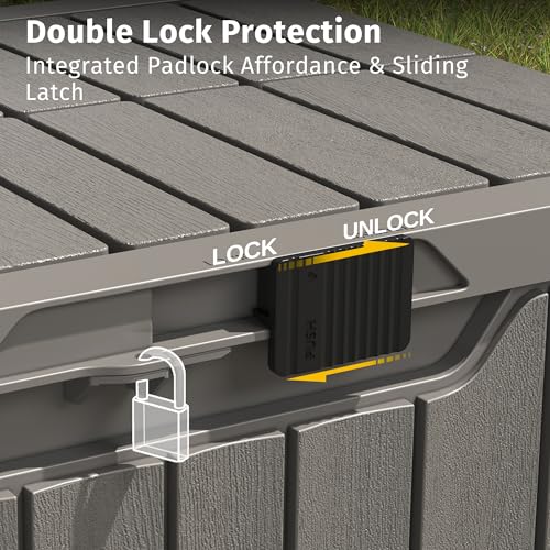 EAST OAK Outdoor Storage Box, 180 Gallon Deck Box, Large Resin Storage Bin for Patio Cushions, Gardening Tools, Lockable, Waterproof and UV Resistant