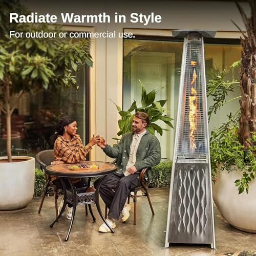 EAST OAK 48,000 BTU Pyramid Patio Heater, Quartz Glass Tube Propane Outdoor Heater with Wheels, Triple Safety Protection, 2025 Upgrade for Home