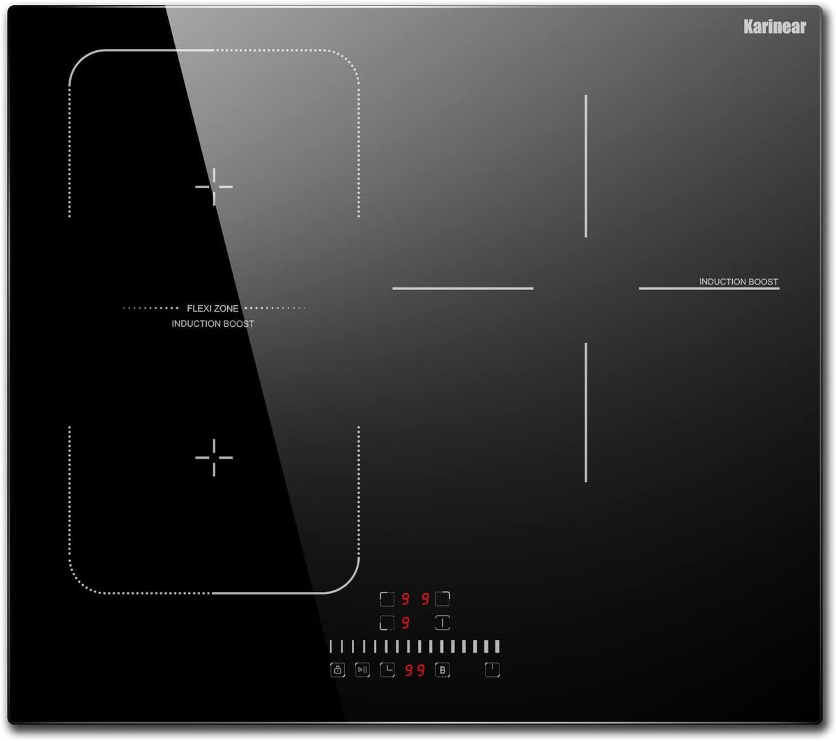 Karinear 24 Inch Induction Cooktop 3 Burners, 6800W Built-in Induction Stovetop with Flex Zone,Child Safety Lock, Timer, Boost, Slider Control Black