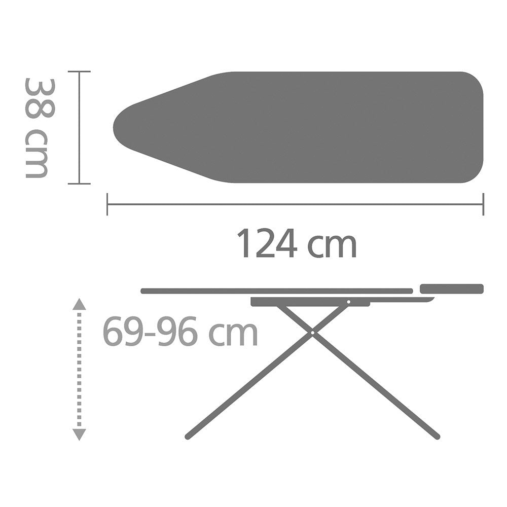 Brabantia Size C Ironing Board (49 x 18in) 7 Height Options, Adjustable Steam Iron Rest Holder & Linen Rack (Ecru) Non-Slip Feet, Anti-Collapse Child