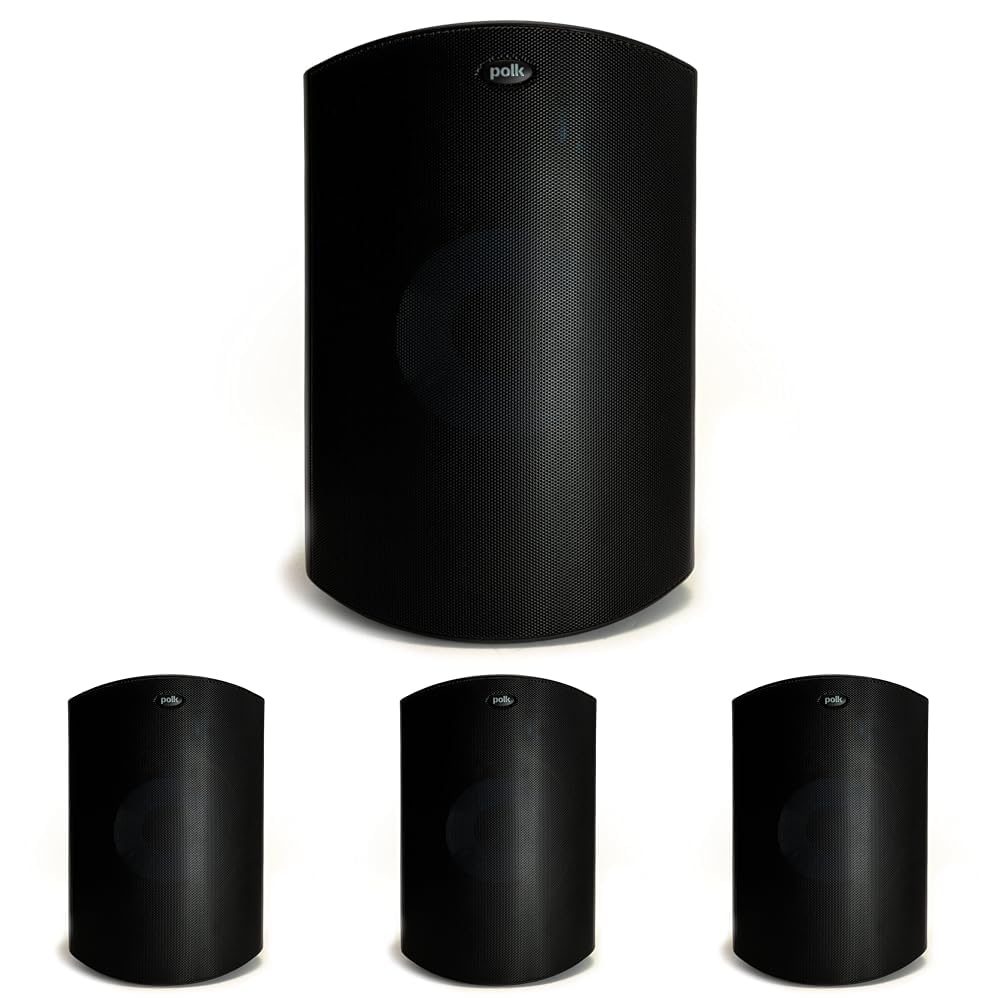 Polk Audio Atrium 4 Weatherproof Outdoor Speakers with Powerful Bass (Pair, Black), All-Weather Durability, Broad Sound Coverage, Speed-Lock Mounting