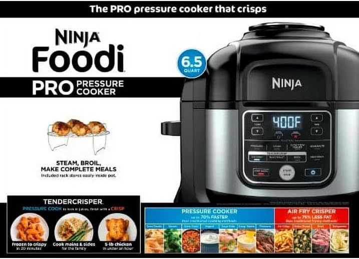 Ninja Foodi 10-in-1 Pressure Cooker & Air Fryer, 6.5-Qt Stainless Multicooker with TenderCrisp Technology & Nonstick Pot for Family Meals