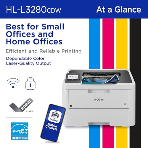 Brother HL-L3280CDW Wireless Compact Digital Color Printer with Laser Quality Output, Duplex, Mobile Printing & Ethernet | Includes 2 Month Refresh
