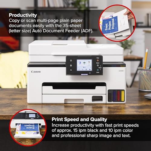 Canon MegaTank MAXIFY GX2020 All-in-One Wireless Color Printer C Print, Copy, Scan with Duplex Printing C Refillable Tank System, Compact Desktop