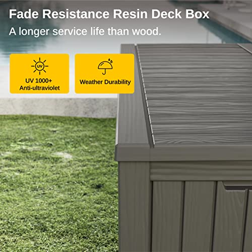 EAST OAK Outdoor Storage Box, 120 Gallon Deck Box with Stainless Steel Rods Large Resin Storage Bin for Patio Cushions, Garden Tools, Waterproof and