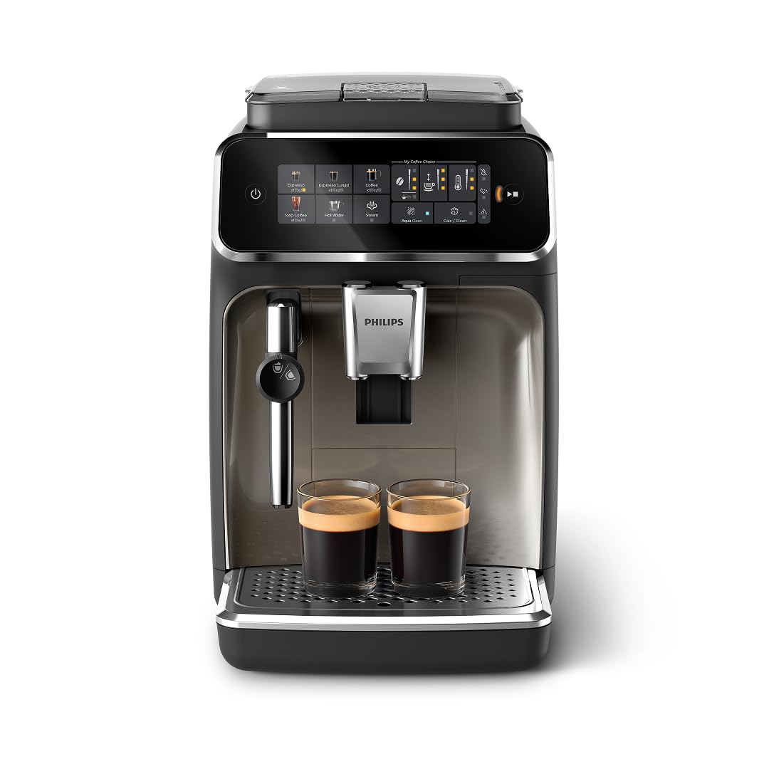 Philips 3300 Series Fully Automatic Espresso Machine with LatteGo Milk System and integrated grinder, 6 Hot & Iced Coffee Pre-Sets, 40% Quieter