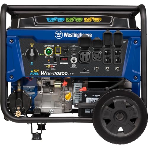 Westinghouse 13500 Peak Watt Tri-Fuel Home Backup Portable Generator, Remote Electric Start, Transfer Switch Ready, Gas, Propane, and Natural Gas