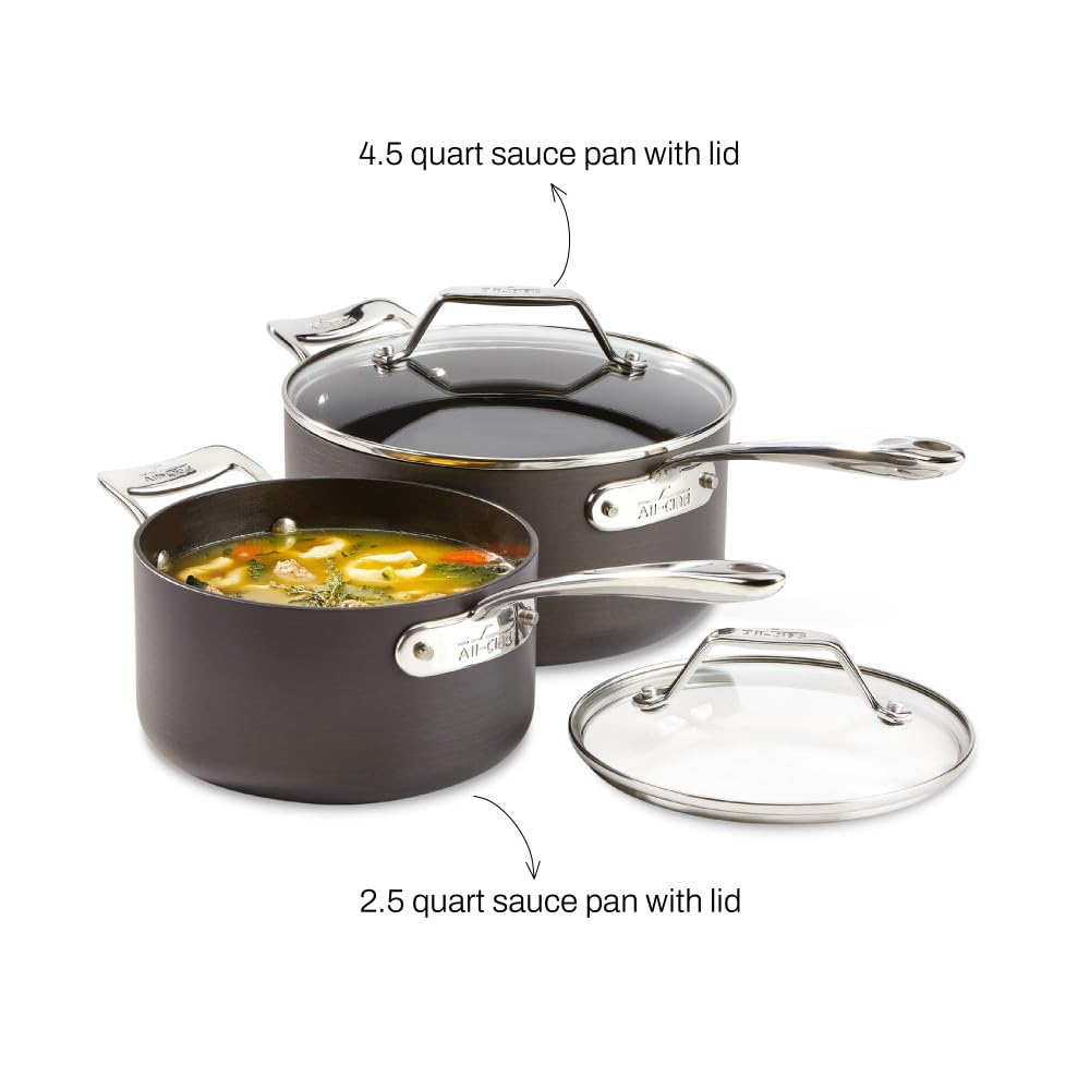 All-Clad HA1 Hard Anodized Nonstick Pots and Pans Set Non Stick Cookware Sets, Oven Broiler Safe 500F, Black
