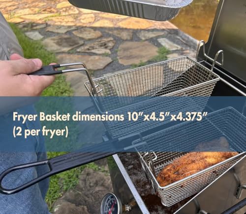 Bayou Classic 700-701 4-gal Stainless Bayou Fryer Includes 2 Stainless Mesh Baskets Fry Thermometer Drain Valve High Pressure Regulator w/ 48-in