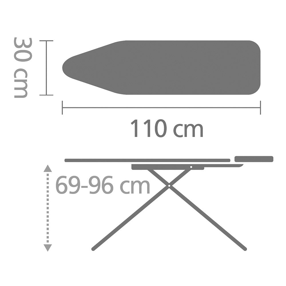 Brabantia Size C Ironing Board (49 x 18in) 7 Height Options, Adjustable Steam Iron Rest Holder & Linen Rack (Ecru) Non-Slip Feet, Anti-Collapse Child