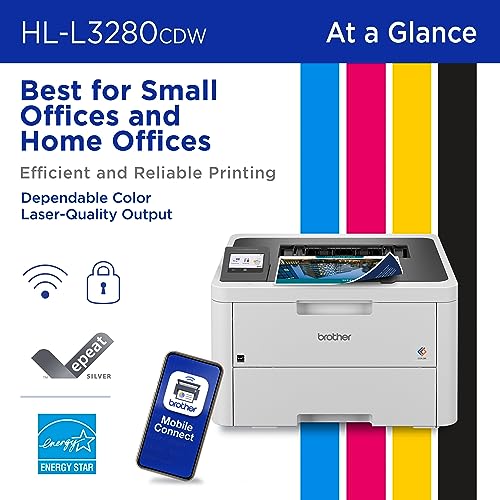 Brother HL-L3280CDW Wireless Compact Digital Color Printer with Laser Quality Output, Duplex, Mobile Printing & Ethernet | Includes 2 Month Refresh