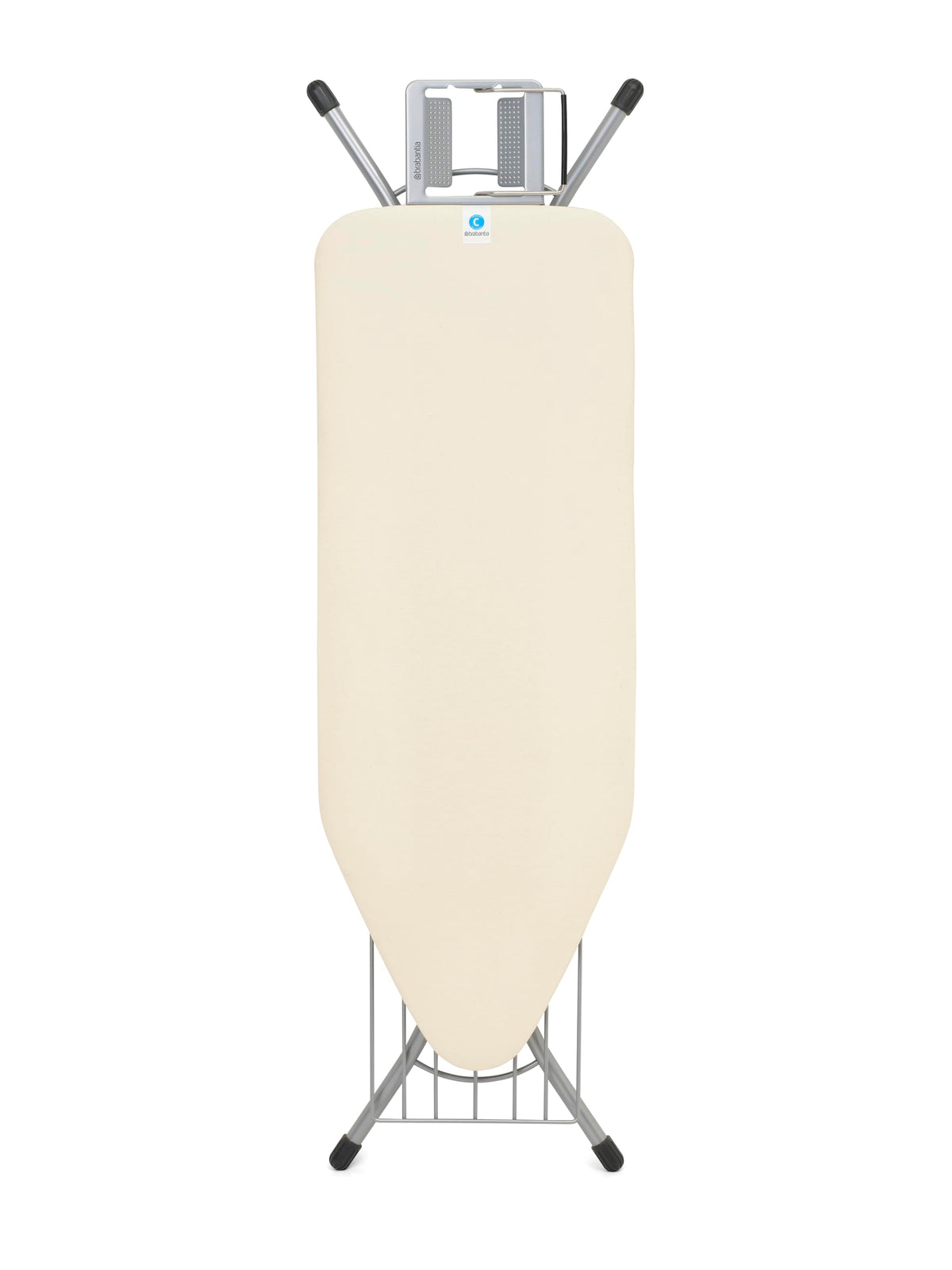 Brabantia Size C Ironing Board (49 x 18in) 7 Height Options, Adjustable Steam Iron Rest Holder & Linen Rack (Ecru) Non-Slip Feet, Anti-Collapse Child