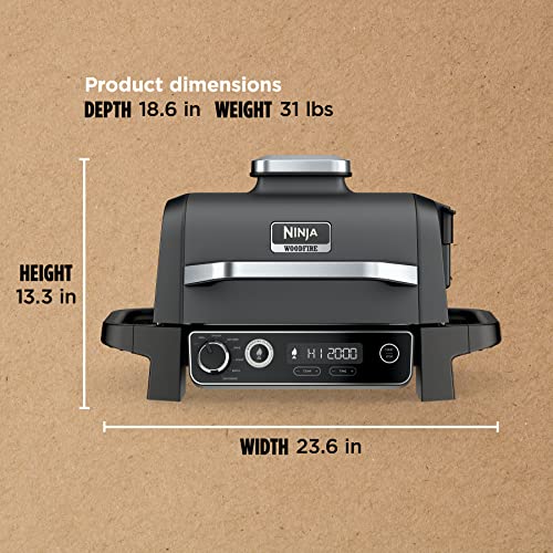 Ninja OG751 Woodfire Pro Outdoor Grill Built-In Thermometer,7-in-1 Master Grill,BBQ Smoker,& Outdoor Air Fryer Plus Bake,Roast,Dehydrate & Broil