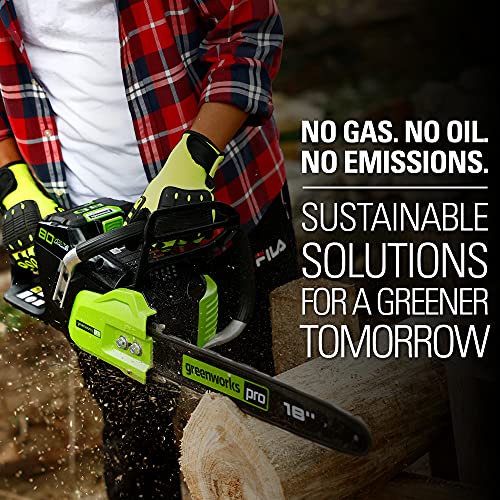 Greenworks 80V 18" Brushless Cordless Chainsaw (Great For Tree Felling, Limbing, Pruning, and Firewood) / 75+ Compatible Tools), 2.0Ah Battery and