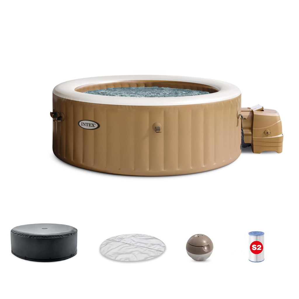 INTEX 28425EH PureSpa Bubble Massage Spa Set Outdoor Inflatable Portable Hot Tub, Includes Energy Efficient Spa Cover, Saltwater System Ready, 4