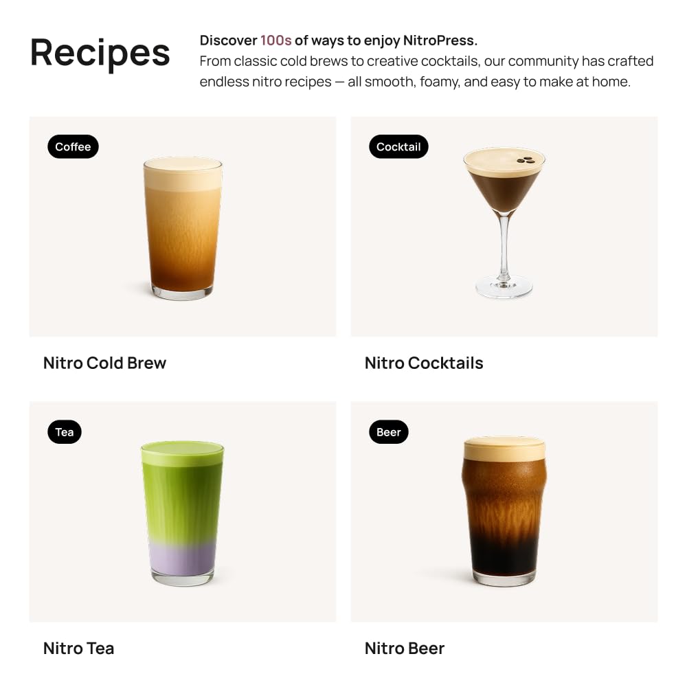 NitroPress DS C Electric Nitro Cold Brew Coffee & Cocktail Maker | Air-Powered Nitrogen Infuser for Smooth Nitro Drinks, Cocktails, Cold Brew & Tea