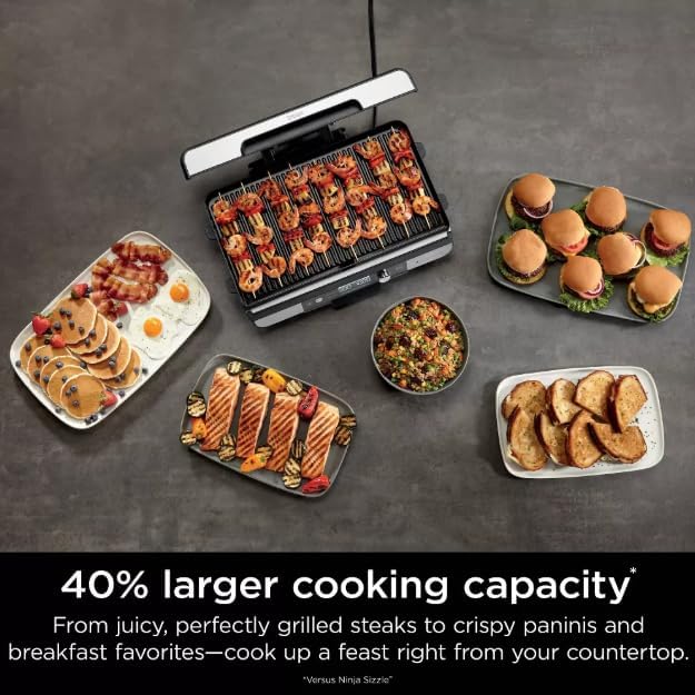 Ninja Sizzle Pro XL 20 Inch Indoor Griddle & Grill with ProTemp IQ, 250FC500F, Detachable Ventilated Lid, Grease Control, Ceramic Nonstick Plates
