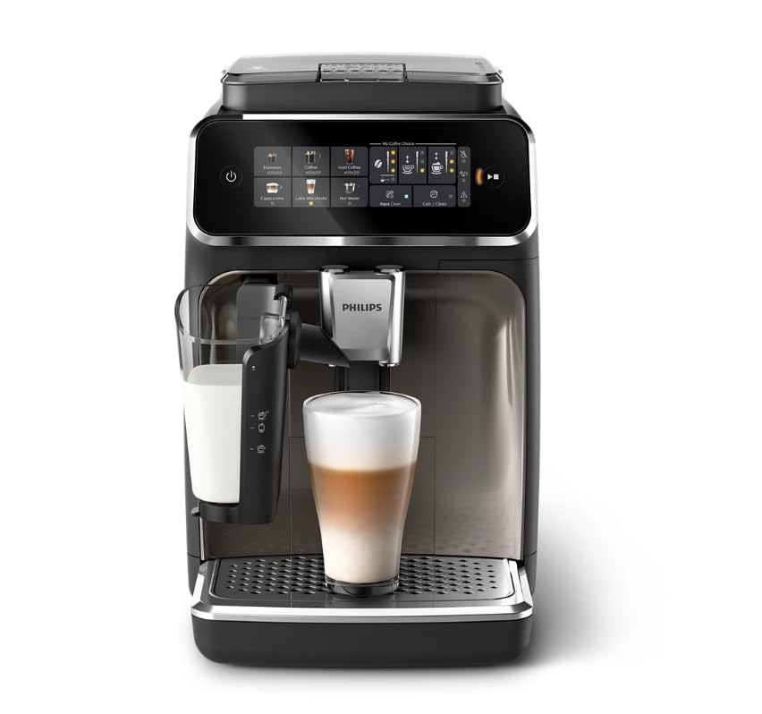 Philips 3300 Series Fully Automatic Espresso Machine with LatteGo Milk System and integrated grinder, 6 Hot & Iced Coffee Pre-Sets, 40% Quieter