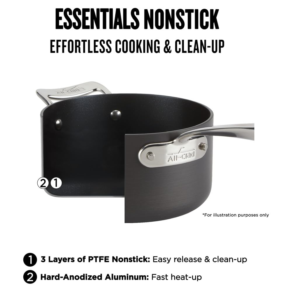 All-Clad HA1 Hard Anodized Nonstick Pots and Pans Set Non Stick Cookware Sets, Oven Broiler Safe 500F, Black