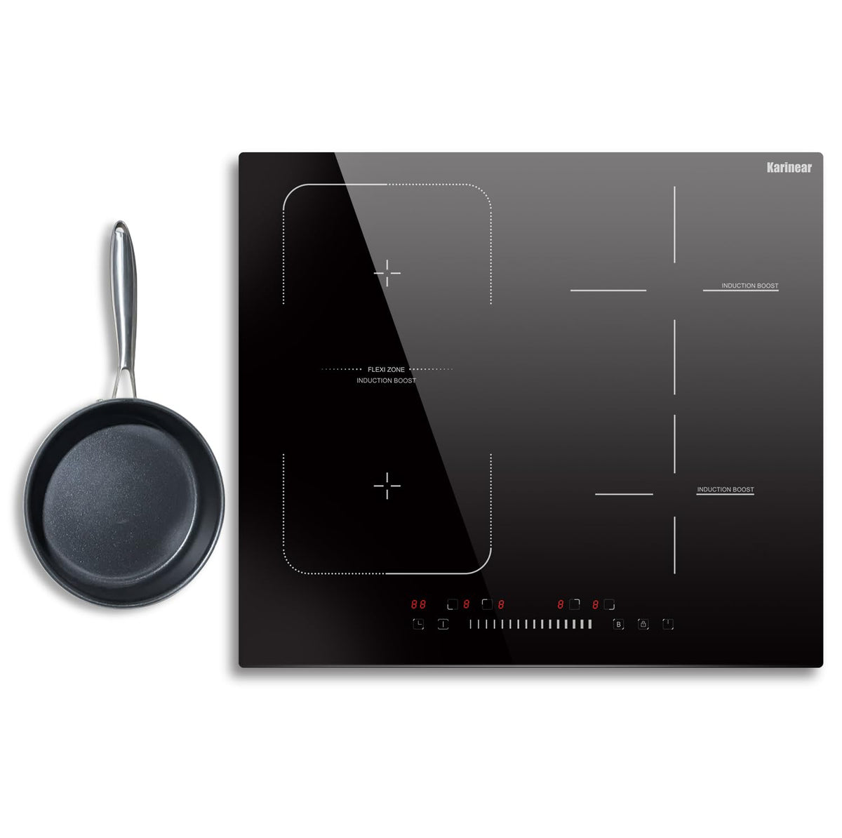 Karinear 24 Inch Induction Cooktop 3 Burners, 6800W Built-in Induction Stovetop with Flex Zone,Child Safety Lock, Timer, Boost, Slider Control Black