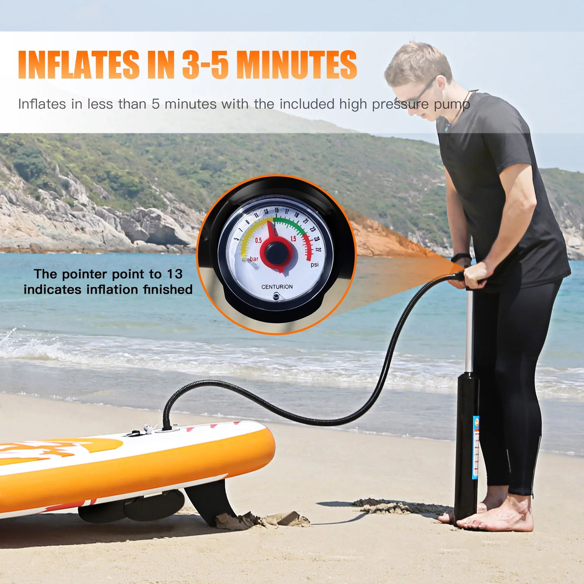 Stance, 10' | Paddle Boat-Orange with 3 Control, (6"Thick) |Youth Inflatable Deck Fin Paddling, Famistar Adult Wide Stand Standing Board Pins Up Non-Slip SUP/ for & Bottom Surf