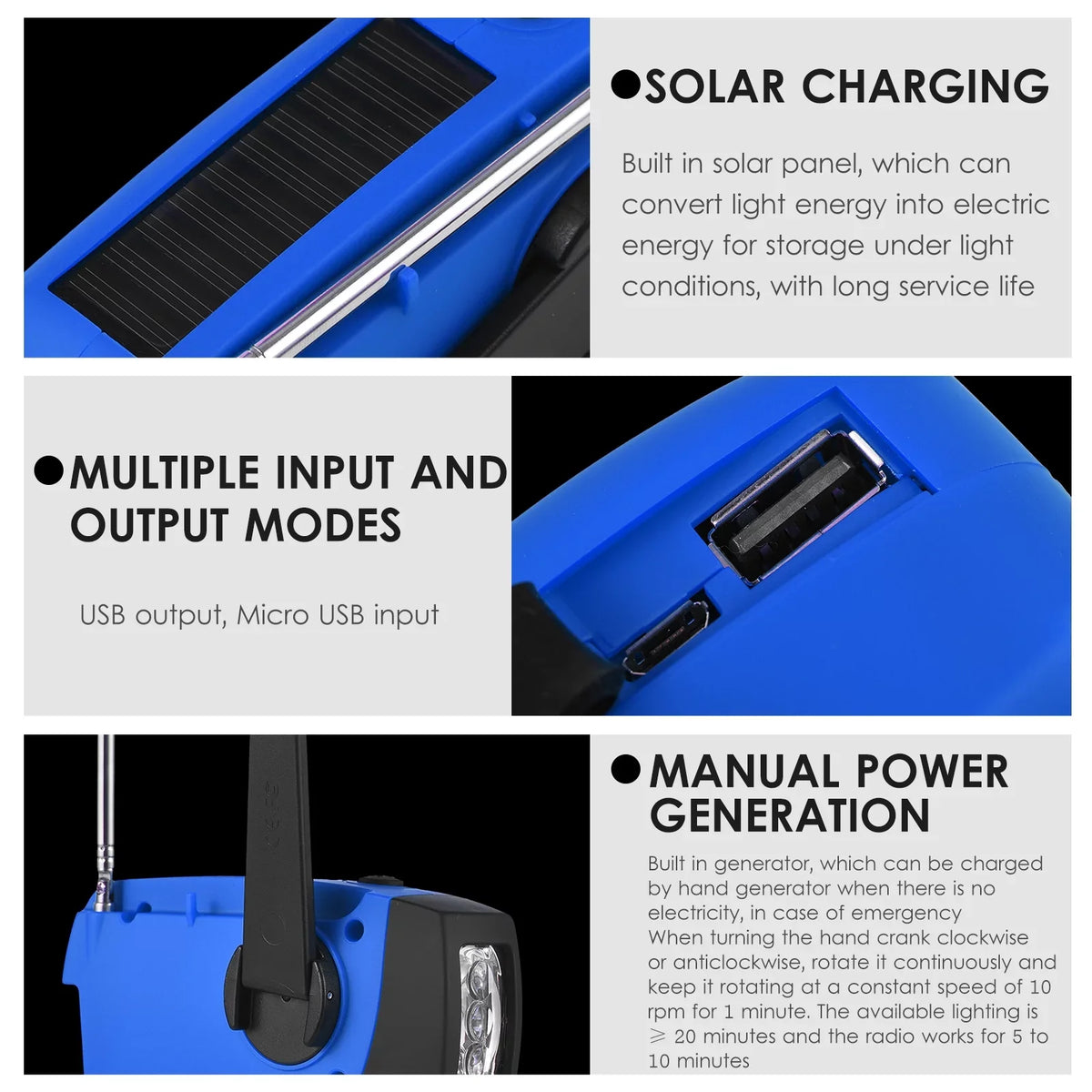 Operated Power Solar Crank Reading & Lamp & Battery / AM with Solar Charging Hand Portable fo Emergency Weather Rechargeable Flashlight Hand Crank LED / Emergency Bank NOAA Cell Weather