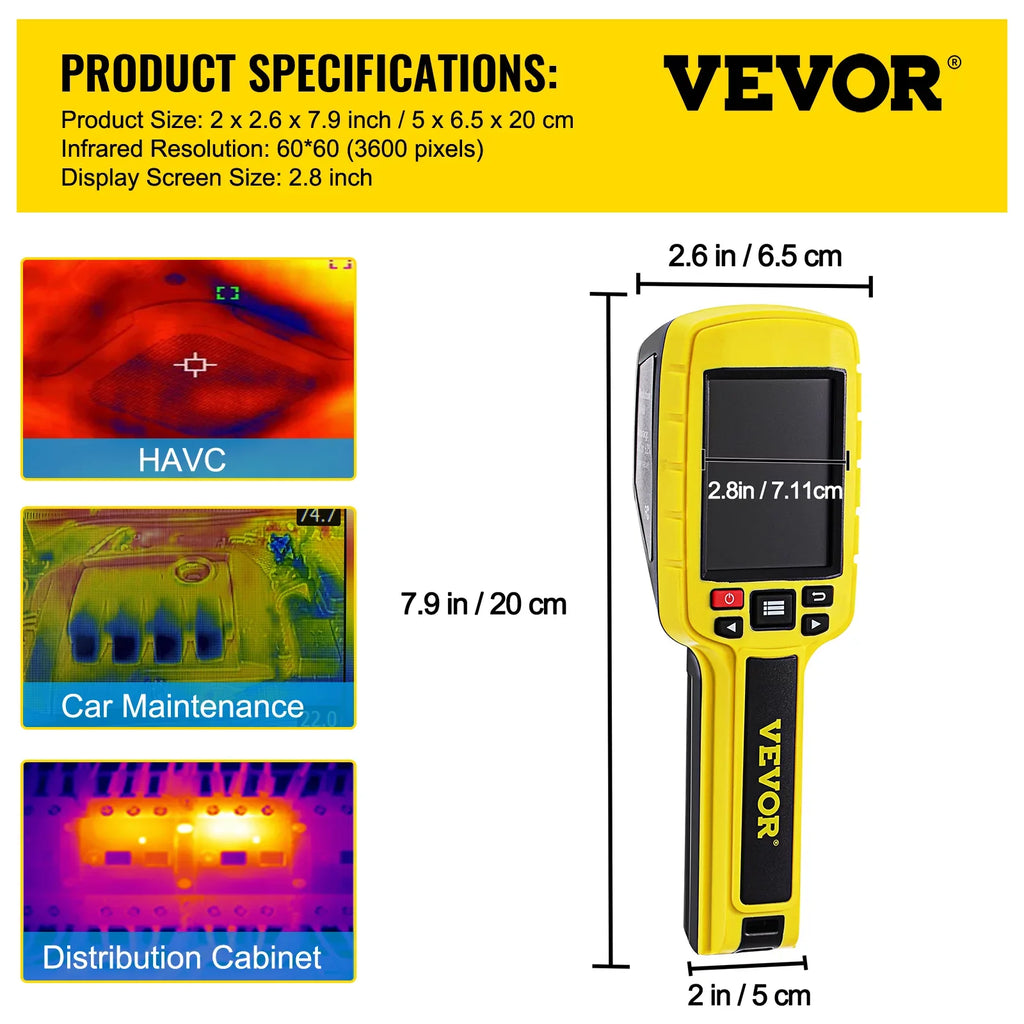 Infrared Resolution Display for Li-ion Pixels) Camera, Color Built-in Detect Camera 60x60 HVAC, IR Screen, Battery, SD Imaging with SKYSHALO (3600 Card and Automatic Thermal Electrical 2.8" System