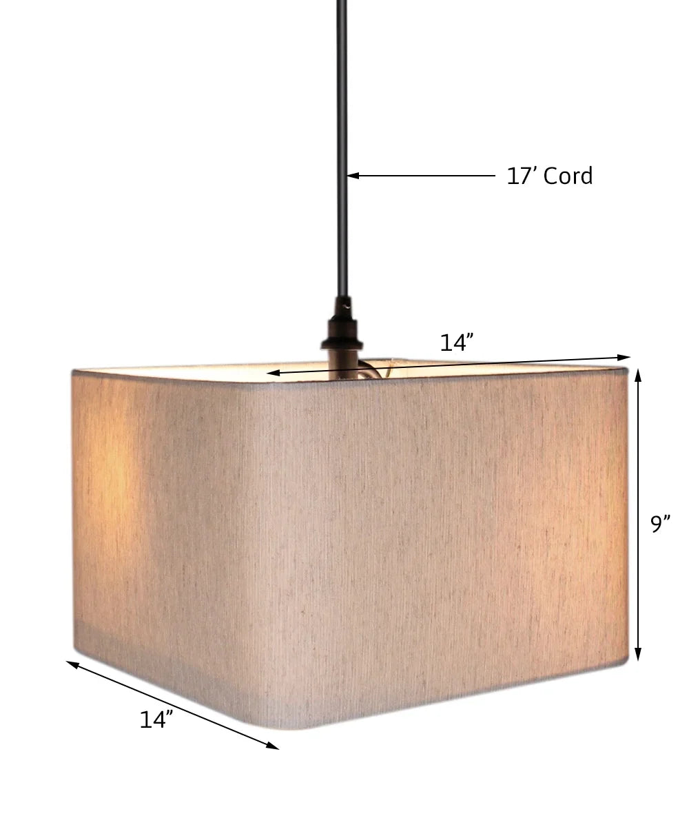 Cord Black Oatmeal Swag Pendant Rounded Square 14"w Plug-In Shade, Light Corner Drum 1
