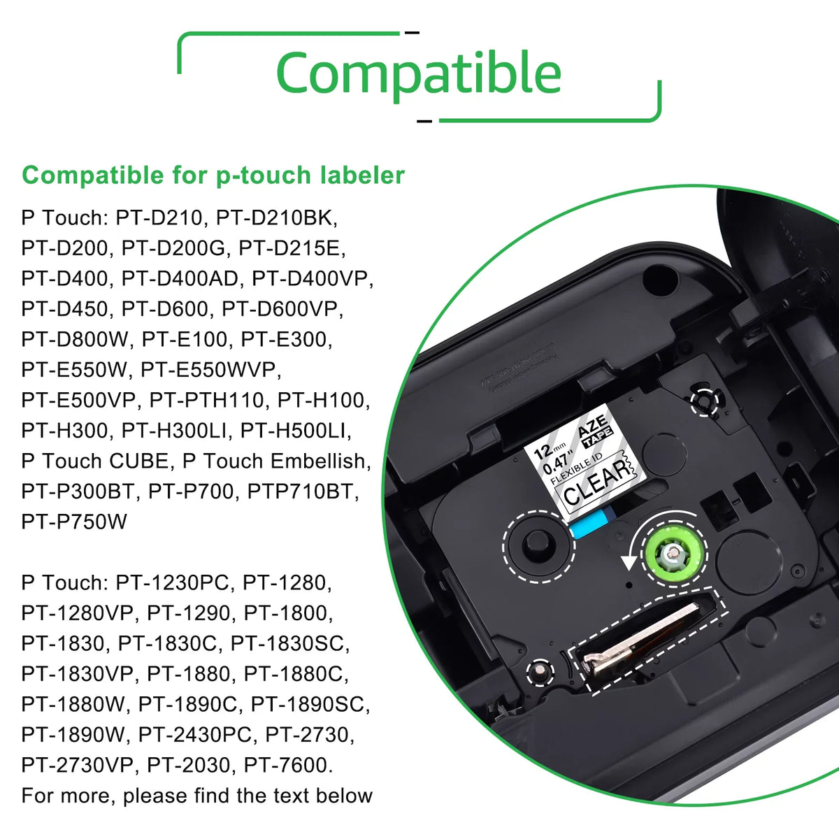 TZ x Label for P-touch Black ID 30PK Flexible 8m on TZe-FX131 TZ-FX131 Cable Brother 12mm Clear TZ-131 Wire Compatible GREENCYCLE TZe-131 TZe Tape